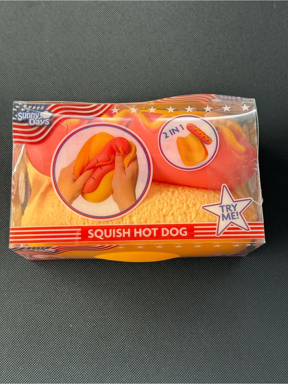 Hot Dog Squish Fidget Toy by Sunny Days Patriotic Americana Food NEW NWT